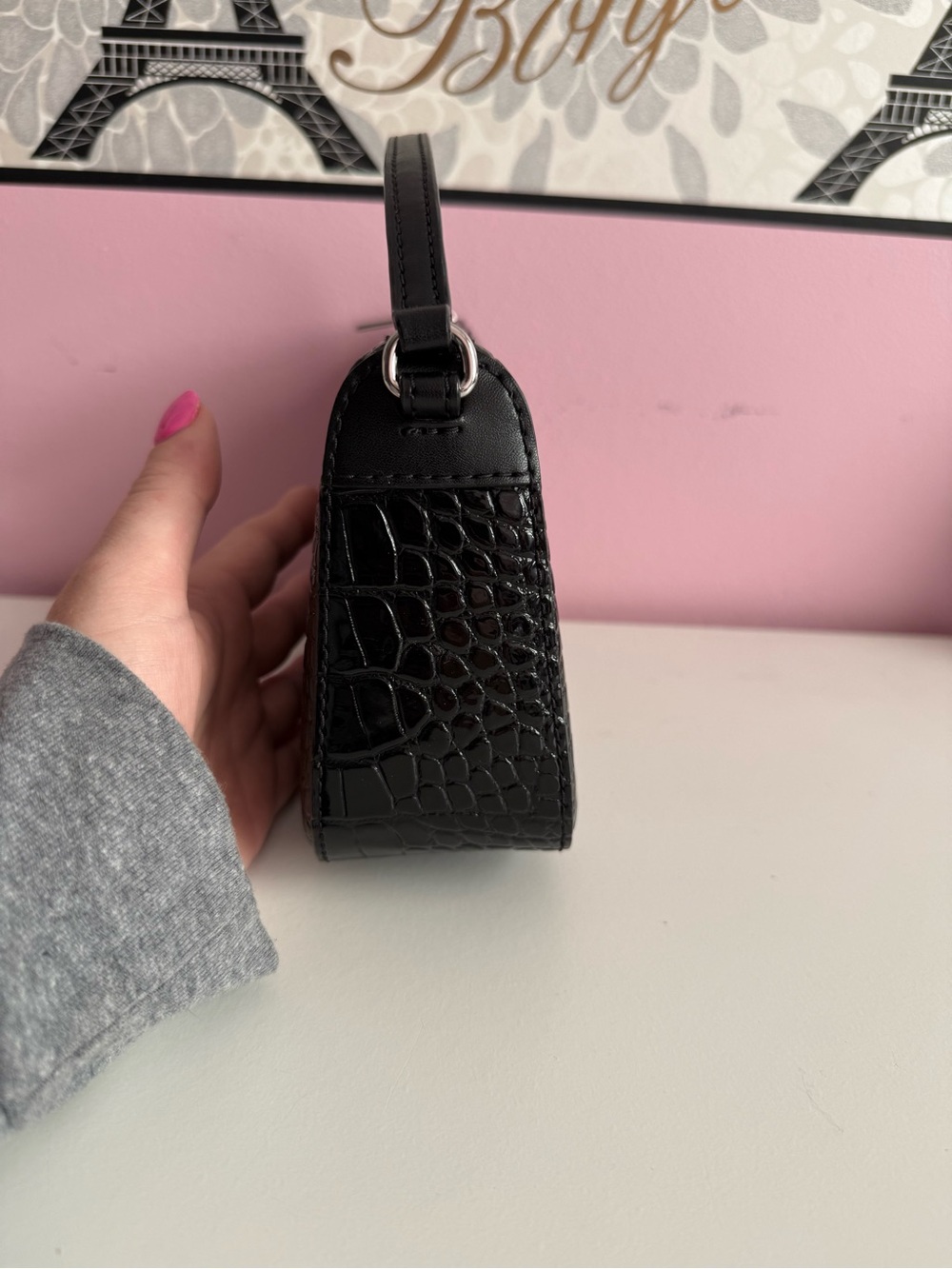 Michael Kors Black Croc-Embossed Mini Top-Handle Bag - Picture 2 of 7